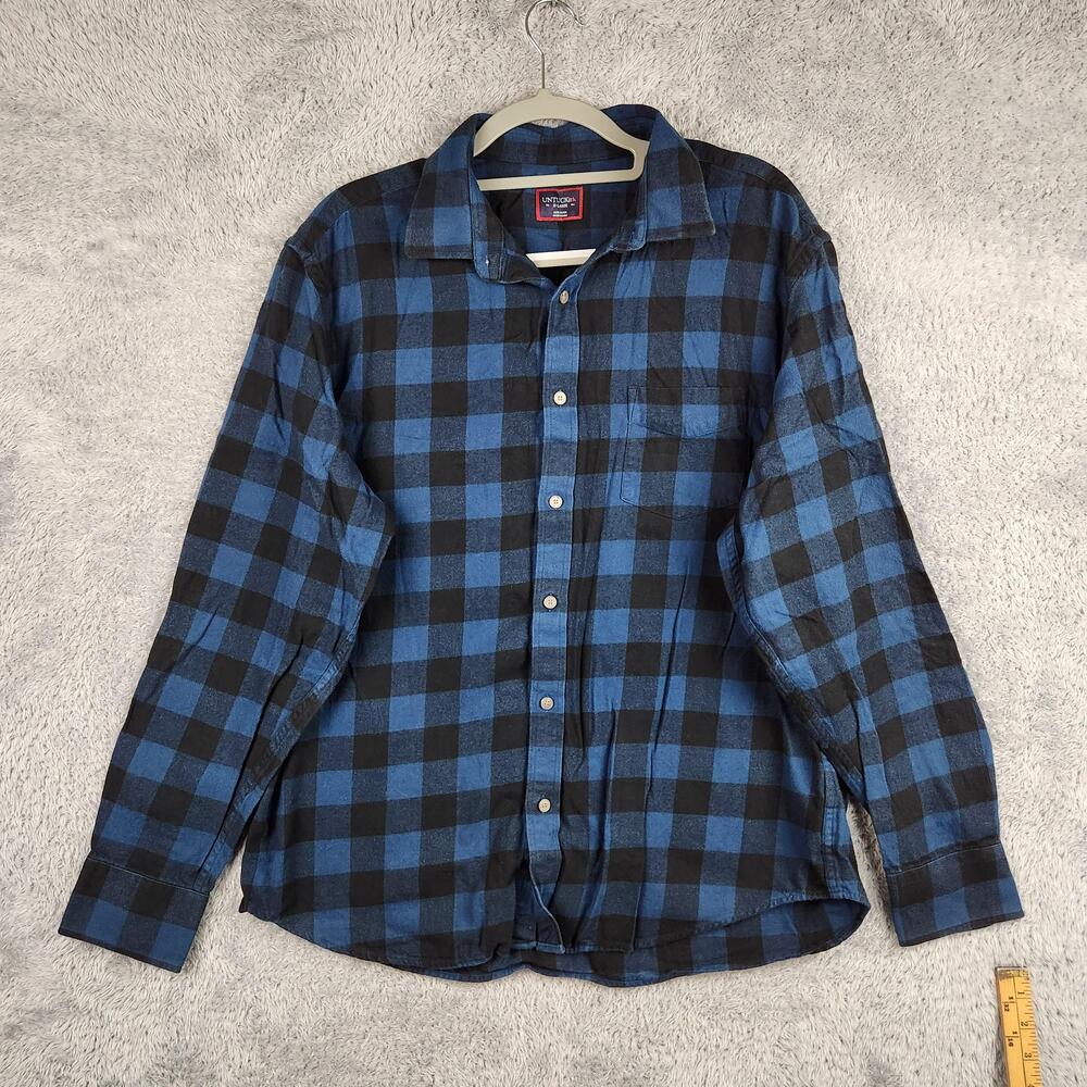 UNTUCKit Shirt Mens XL Blue Black Plaid Flannel Loghtweight Button Pocket Preppy